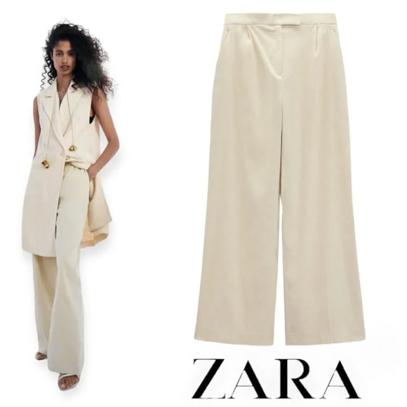 ZARA | Beige | LINEN-BLENDED TROUSERS - Picture 1 of 7